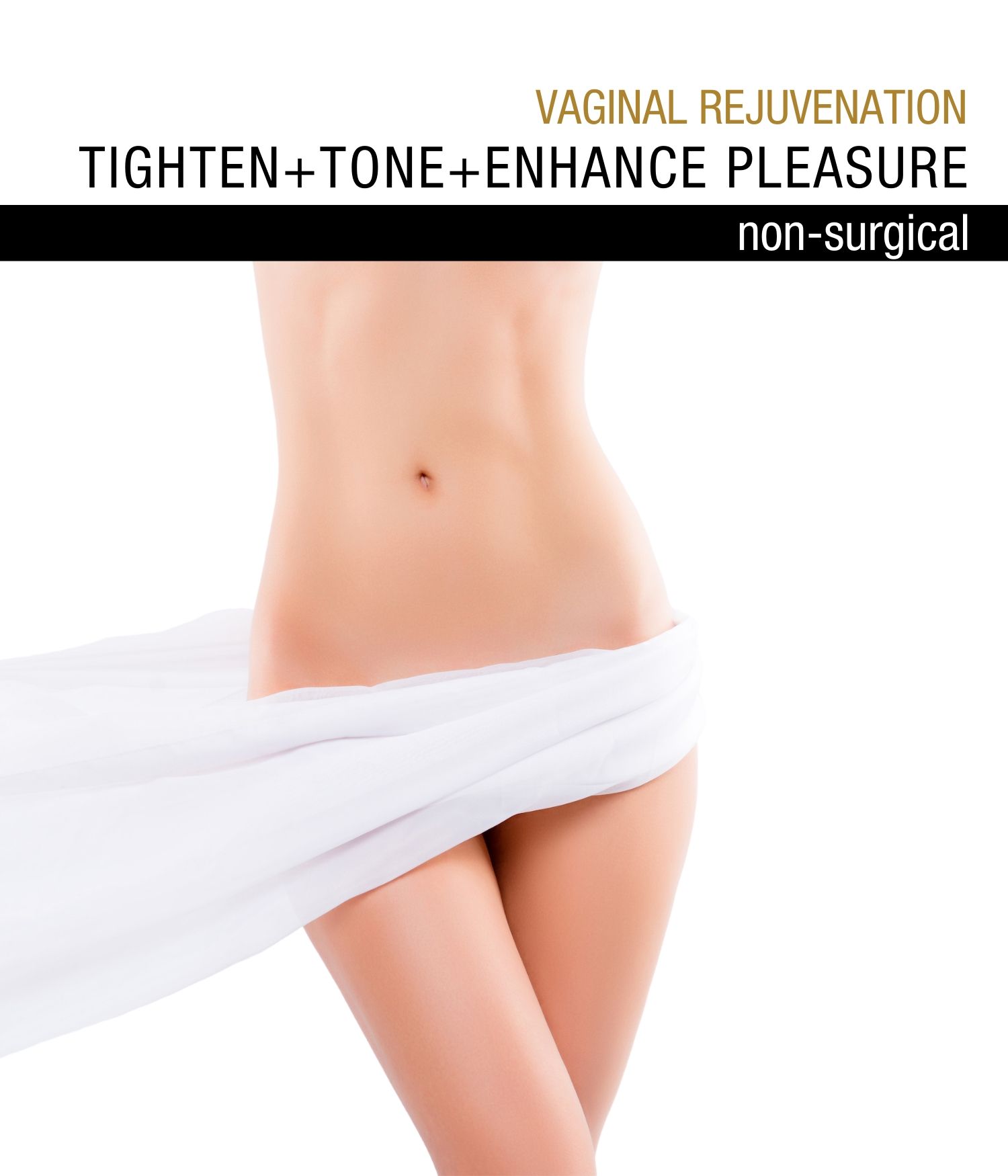 Woman with a towel covering her pelvis preparing for vaginal rejuvenation treatment at BetterBody MD.