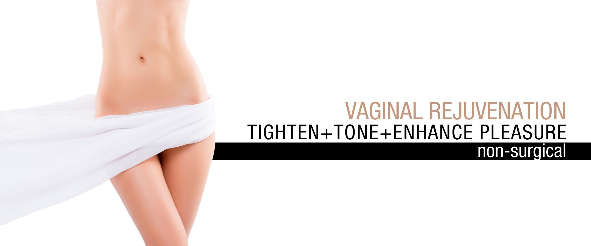 Woman with a towel covering her pelvis preparing for vaginal rejuvenation treatment at BetterBody MD.